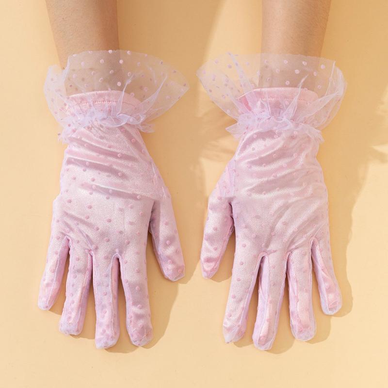 Mode Punkt Elastische Spitze Handschuhe Etikette Geburtstagsparty Tanzkleid Handschuhe Kurz Braut Hochzeit Rosa Netz Handschuhe