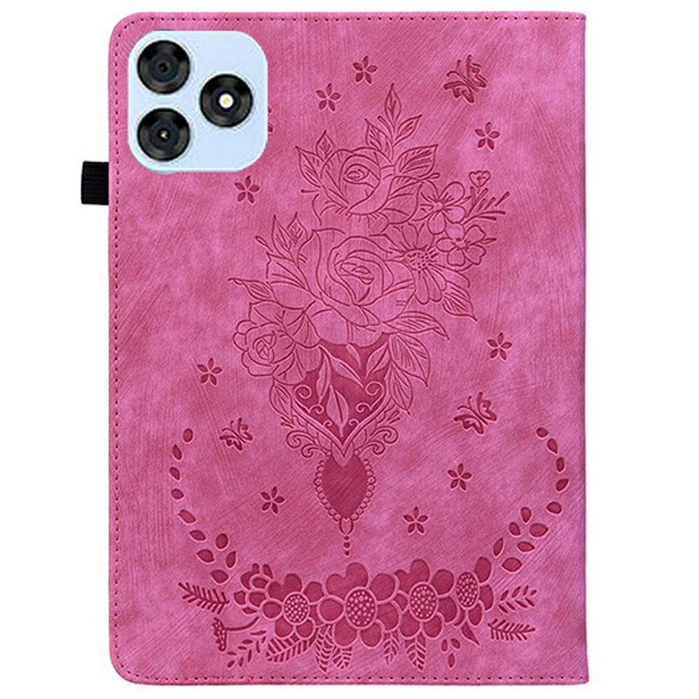 For itel VistaTab 30 Case Card Holder Anti-Scratch Leather Cover Rose Flower Imprint