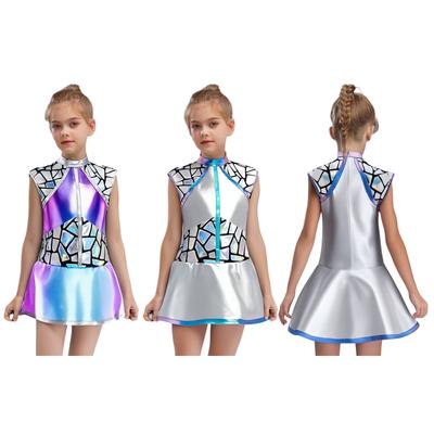 Kids Space Alien Costume - Glittery Metallic Dress Sleeveless with Zip Back, Halloween & Anime Cosplay Outfit