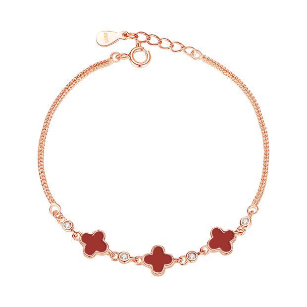 

Браслет из стерлингового серебра Star City Четырехлистный клевер с белым перламутром для женщин - Розовое золото