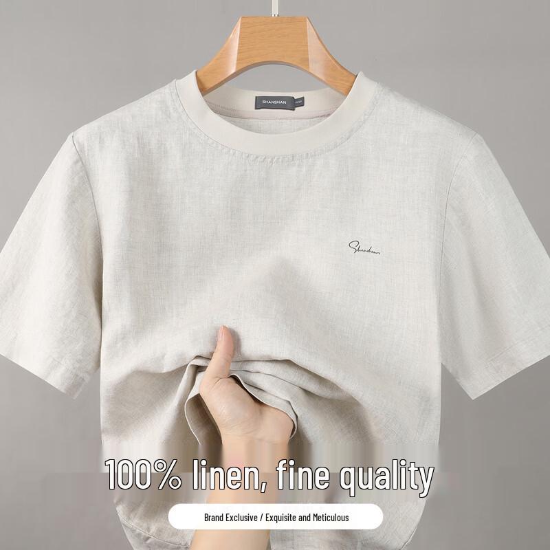 SHANSHAN Men s 100% Linen Round Neck T-shirt 180/96AXL