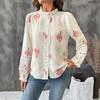 New Autumn Casual Ethnic Style Coat with Lace Single-button Stand-up Collar and Printed Shirt for Women