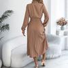 Women's Fashionable Casual Loose-Fit Tie-Waist Bell-Sleeve Pleated Dress