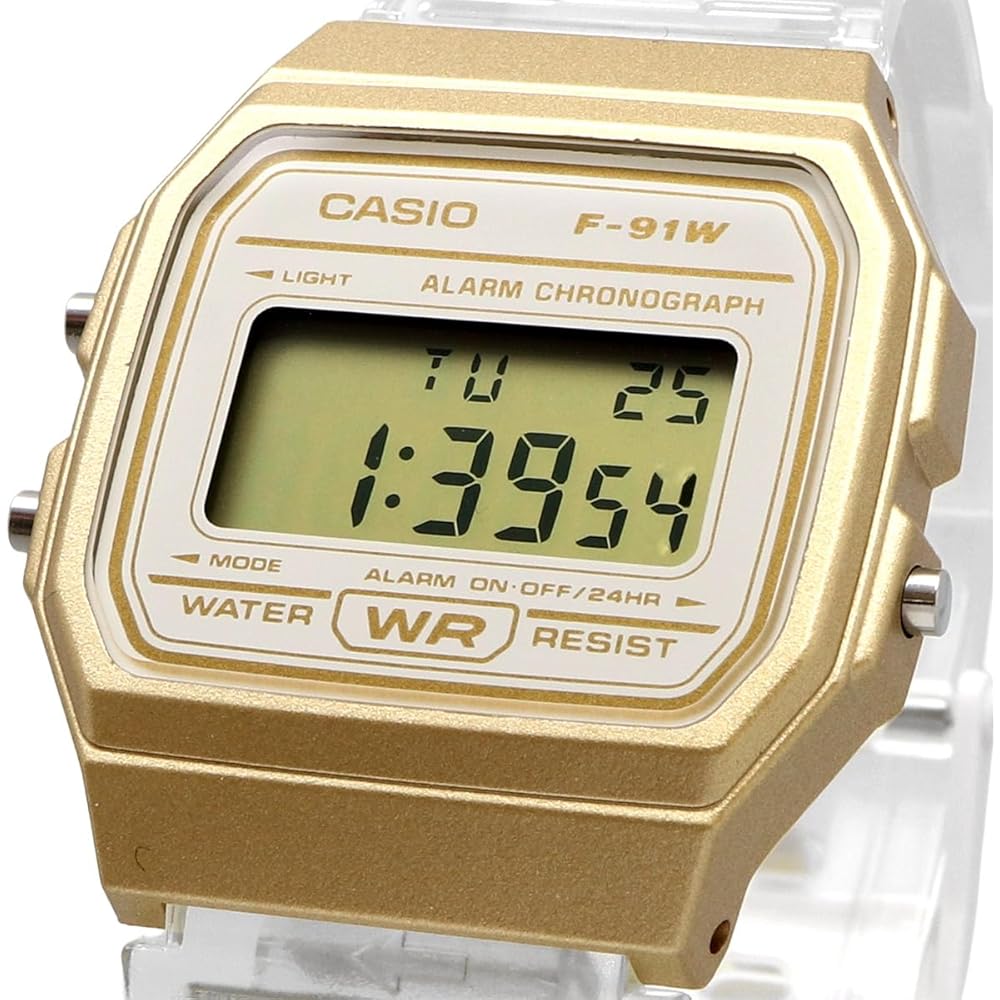Casio F-91WS-7A2 Digital Quartz Watch Unisex Gold Clear Color Fashion Style