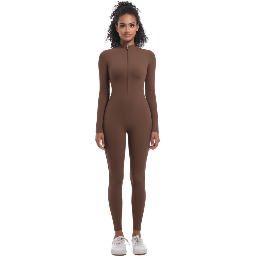 Nový styl Halter Zip Slim Fit Jednobarevný Vysoce elastický Dlouhý rukáv Jógový oblek Atletický Běžecký Tréninkový Body
