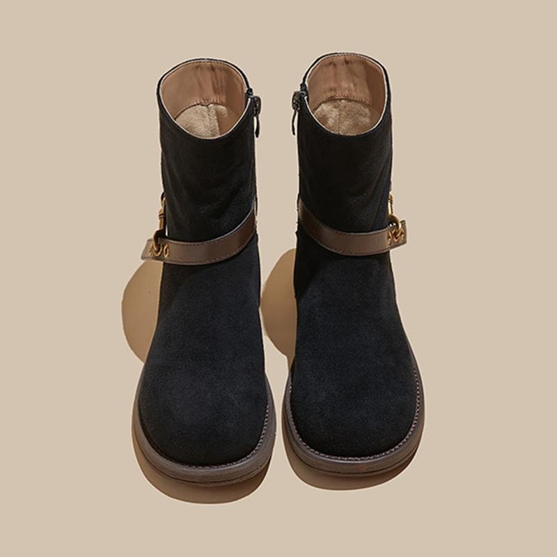 Mode 2025 Neue Damen Western Cowboy Stiefel Rutschfeste Runde Zehe Maillard Damenstiefel Große Größe Stiefeletten und Kurze Stiefel weiblich