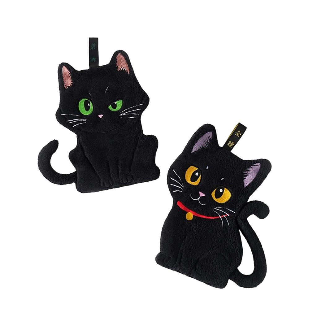 Lovely Cartoon Cats Pattern Absorbent Towel Hanging Styles Corals Fleece Fabric for Home Use Bathroom and Kitchen