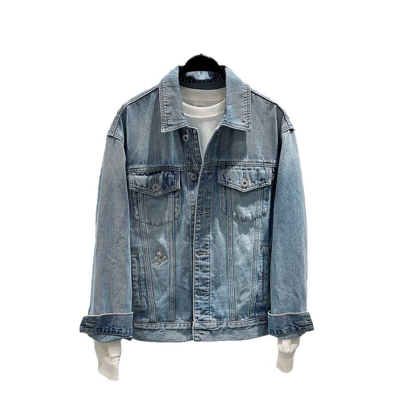 Men's autumn new denim jacket men's flower embroidered jacket men's embroidered denim jacket women