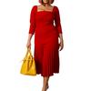 Women Spring Autumn Fashion Sexy Square Collar Dress Ladies One Piece Solid Long Sleeves Pleated Sheath Dress