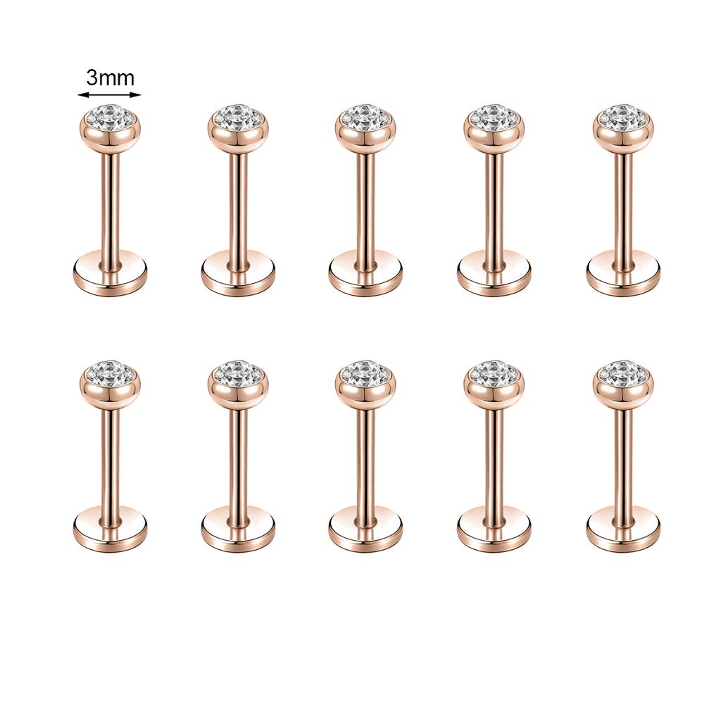 ZS 10 Pcs/lot Gold Color 16/18G Stainless Steel Labret Lip Piercing Men CZ Crystal Ear Cartilage Tragus Helix Piercings 6/8/10MM