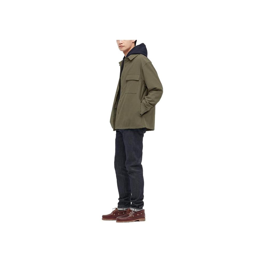 UNIQLO Solid Color Lapel Single-Breasted Shirt Jacket Unisex jackets Olive 445053-56