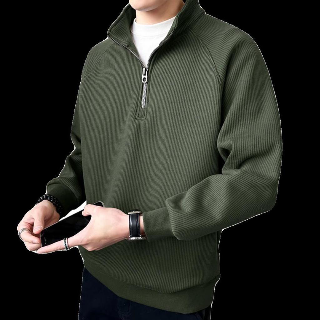 Men's 2024 Spring/Autumn Thickened Pullover Half-Zip Stand Collar Sweatshirt