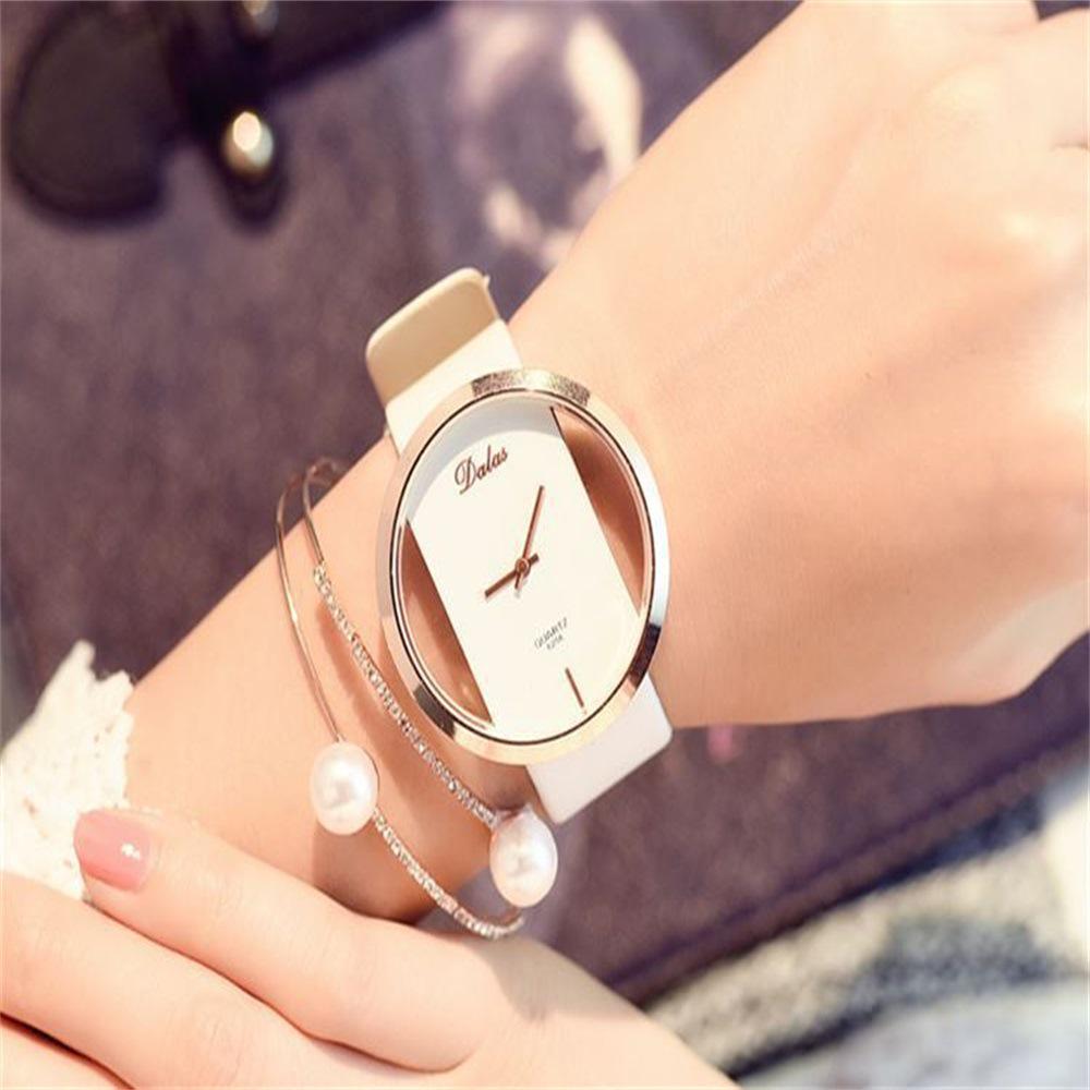 Fashion Casual Skeleton Watch with Leather Strap
