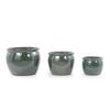 Handmade ceramic plant pot set, 3-piece (Ø 37/30/23 cm), glossy antique blue-green with speckled glaze, frost-resistant, with drainage holes