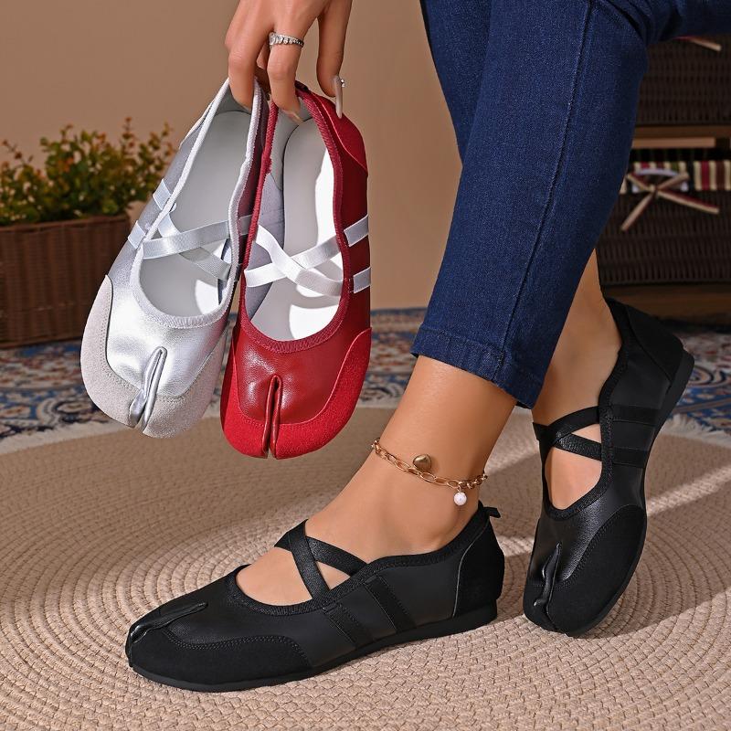 Ballerine Nere Argento Rosse Scarpe da Ginnastica da Donna Punta Divisa Ballerina Tabi Scarpe da Passeggio Donna Mary Jane Calzature Estate