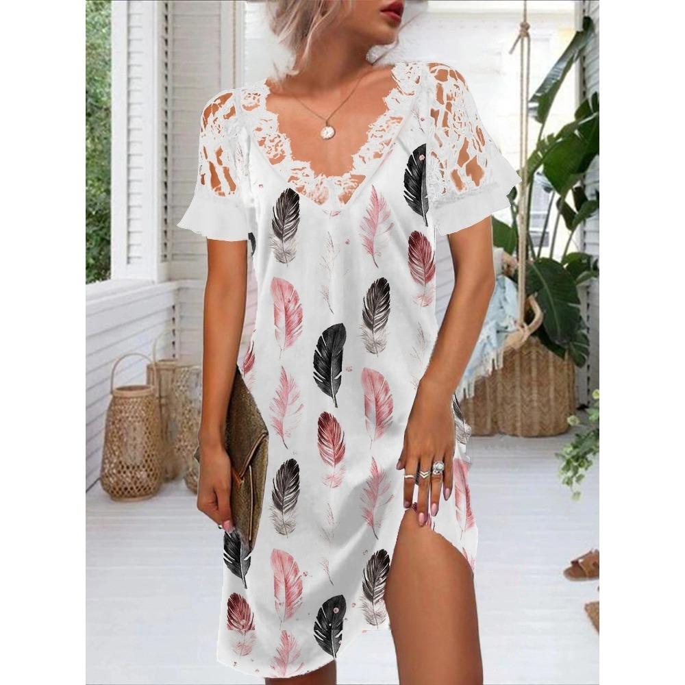 

HNXC Женская мода лето весна короткие рукава V-образный вырез повседневные платья XXXL