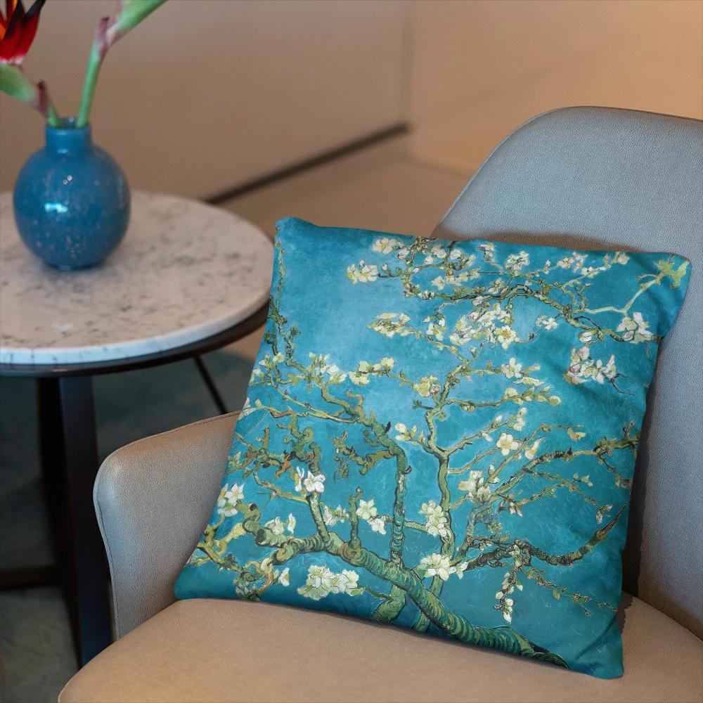 Oil Painting Decorative Pillowcases Starry Sky Self-Portrait Sunflower Sofa Bedroom Bedside Double-Sided Cushion Cover