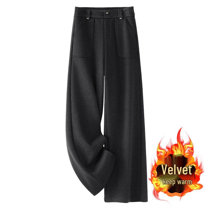 

Women s Khaki Fleece-Lined Slimming Wool Pants - New Autumn/Winter 2024 Wide Leg Style 2XL