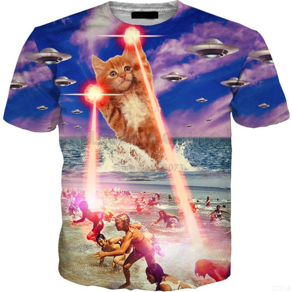 Funny Cat 3D Printed Boy's Round Neck T-Shirt Casual Short Sleeve Loose Fashion Top Trendy Streetwear