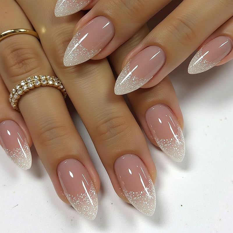 Black Yellow French Tip Press on Nails with Flower Design Long Almond Natural Glue on Nail Glossy Acrylic False Nails Reusable Artificial Stick on