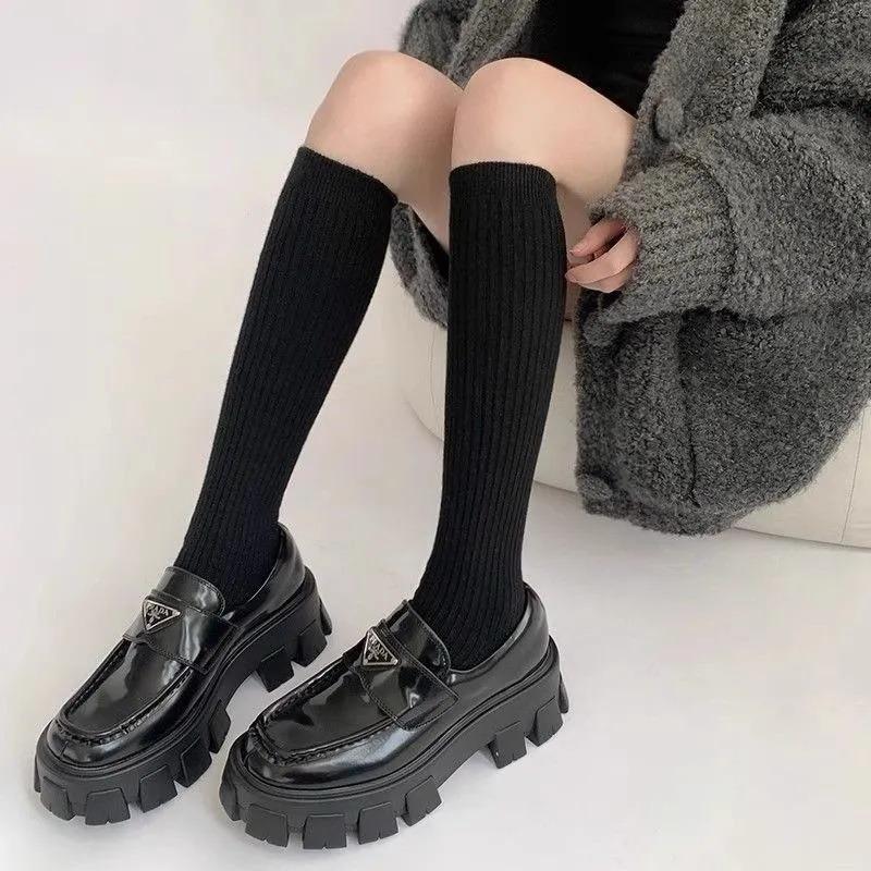 Женские летние тонкие носки с вертикальным рубчиком, тонкие балетные, высокие гольфы до икры 1 pair чёрный