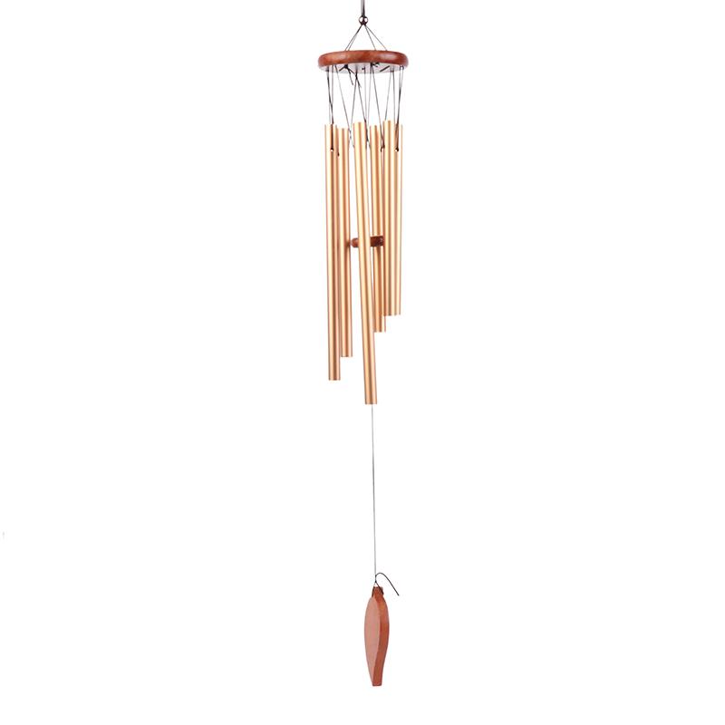 1Pc 6 Tubes Aluminum Pipe Wind Chimes With Hook And Wooden Leaf Hanging Tag Balcony Corridor Decoration Birthday Gift