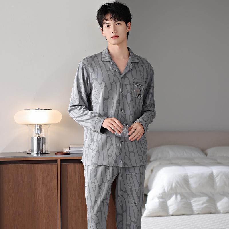 Pajamas Men'S Spring And Autumn Pure Cotton Long-Sleeved Men'S Autumn And Winter Can Be Worn Outside Men'S Autumn Large-Size Loungewear Suit