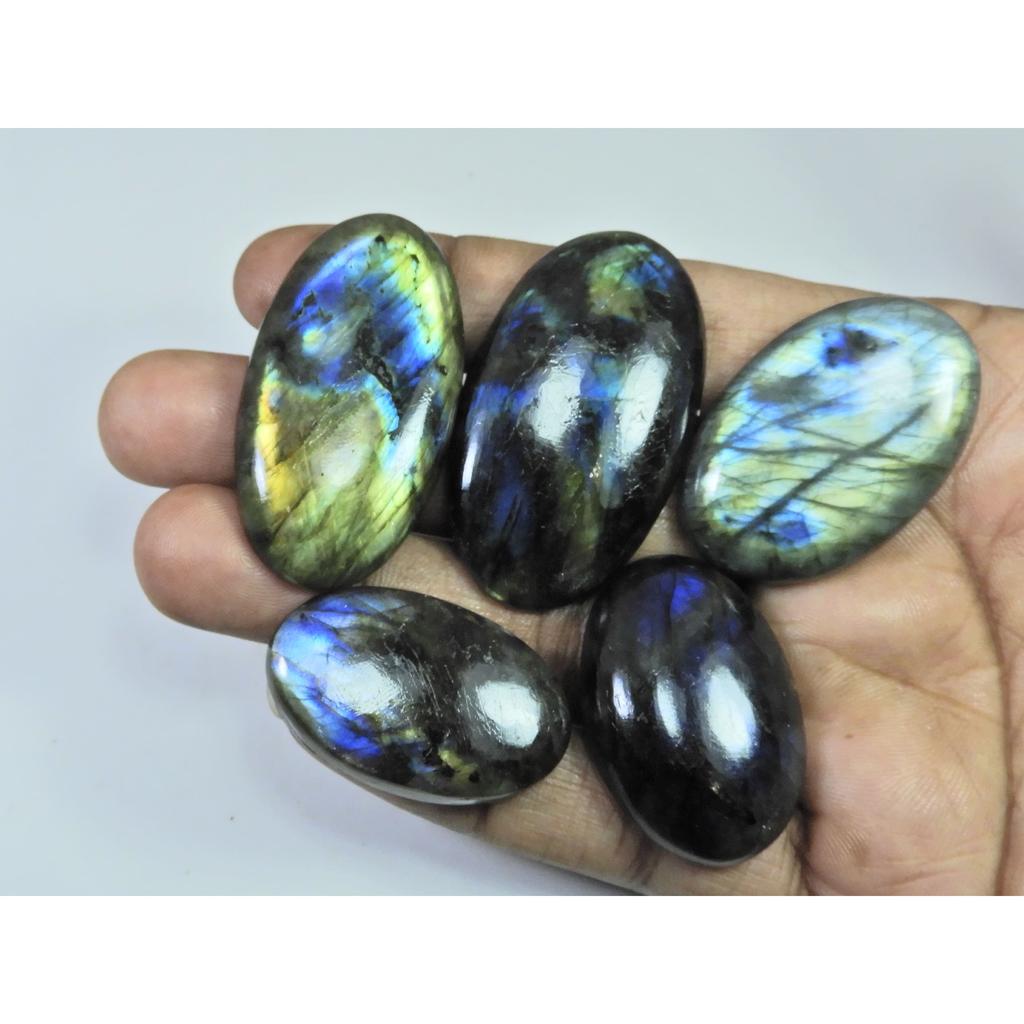 320Cts.Natural Labradorite Multi Fire Oval Cabochon Loose Gemstone 05Pcs Lot LL-1010