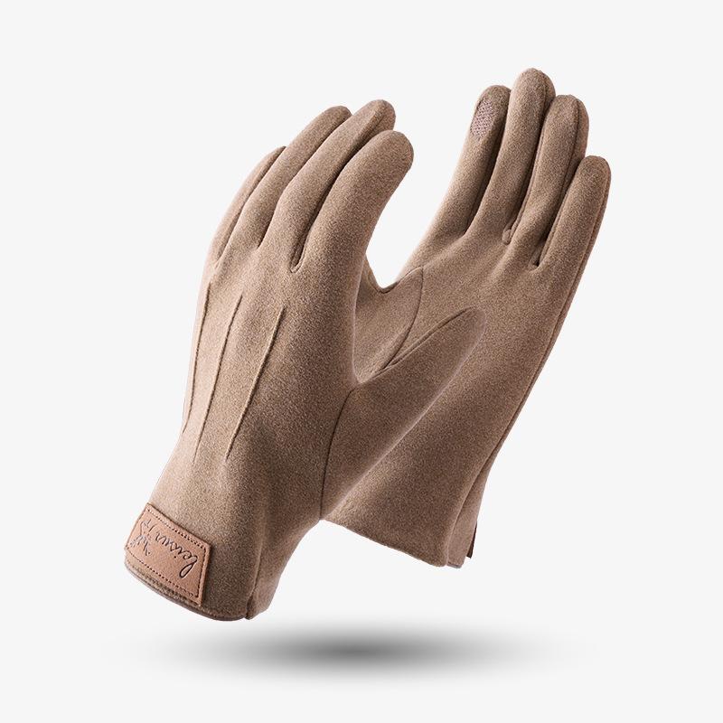 

Warm gloves Men s winter velvet thickened windproof and cold-proof touch screen electric vehicle five-finger riding antifreeze suede gloves One size
