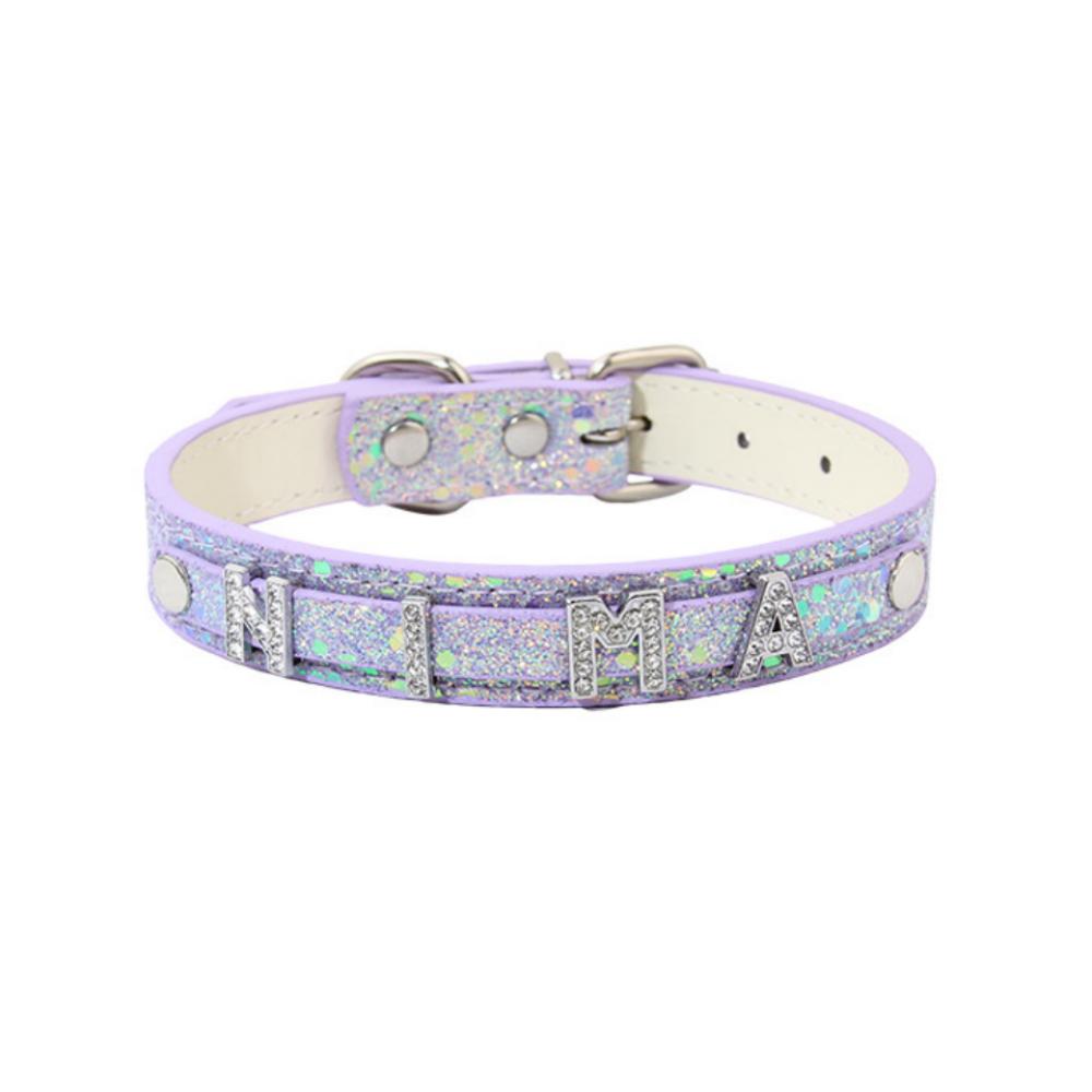 Pet Products Diamond Letters Leash Sequin Decorated Leather Collar