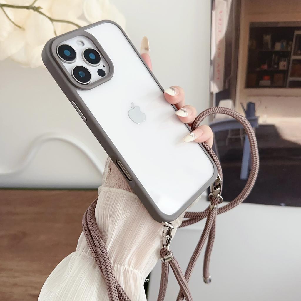 For iPhone 16 Pro Max Case TPU+PC Crystal Clear Back Cover with Lanyard