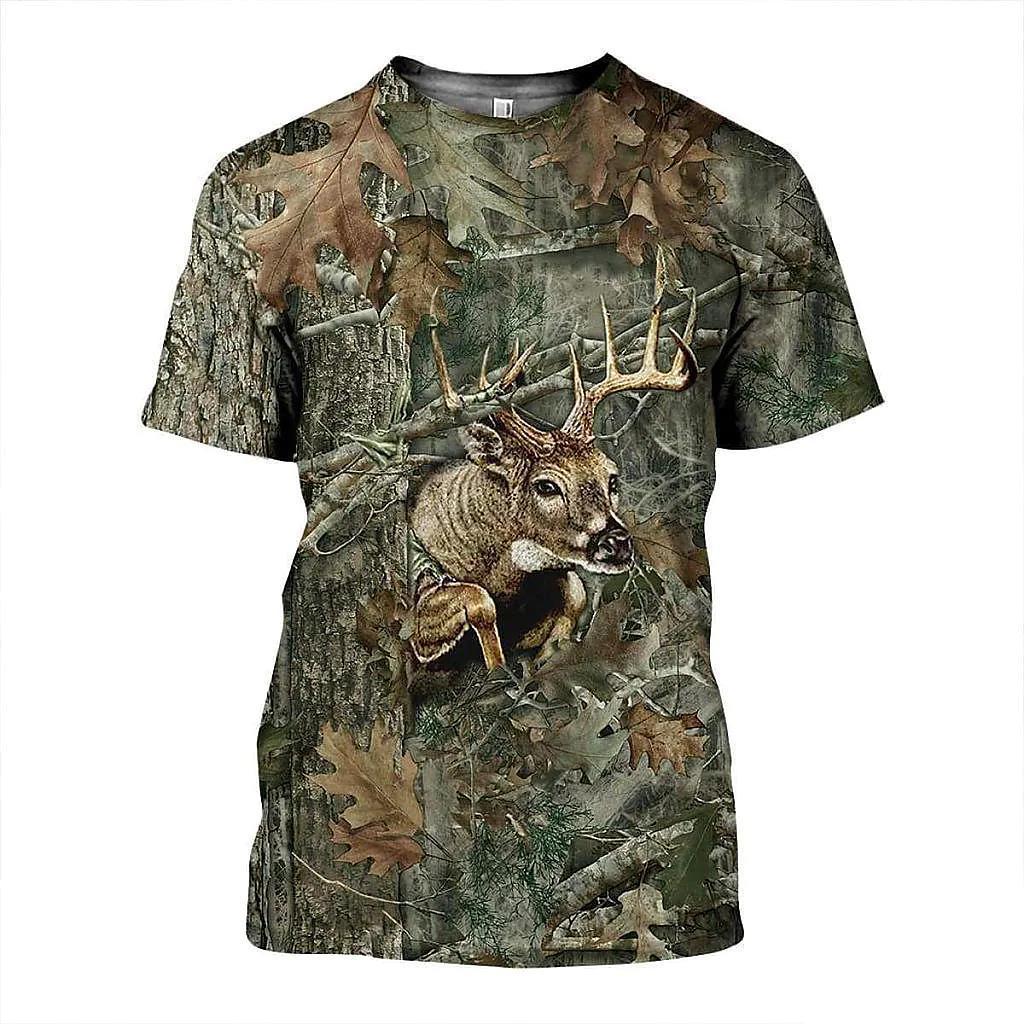 Deer 3D Printed Short Sleeved T-shirt Summer Breathable Polyester Simple Round Neck Top