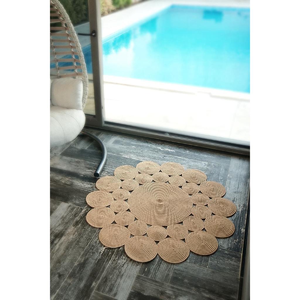 Carpet Wicker Jute Flower Patterned Kilim Carpet