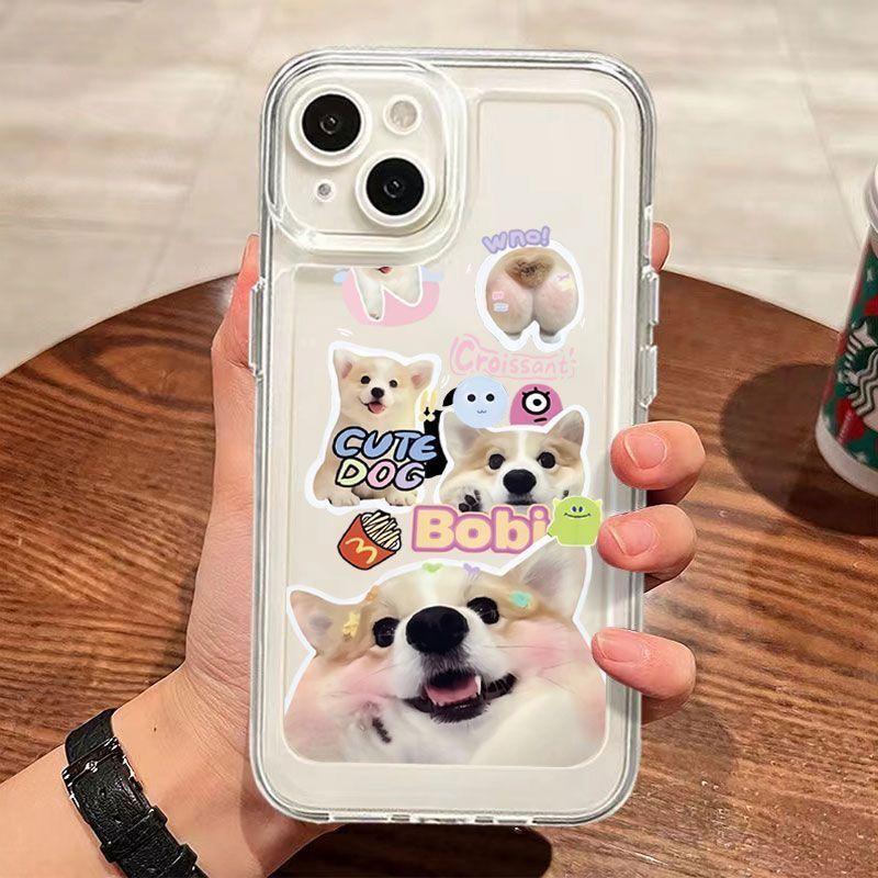 Cute Corgi Sticker Collage Phone Case for iPhone 17 16 15 14 13 12 11 16E Series Pro Max Plus Double Layer Protection