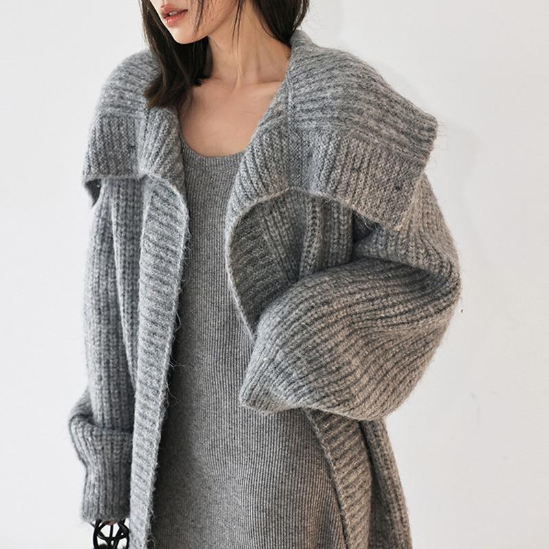 Herbst Frühling Cardigan Mäntel Damen Unifarben Langarm Locker Vintage Gestrickt Sanft Knöchellang Temperament Damen Streetwear