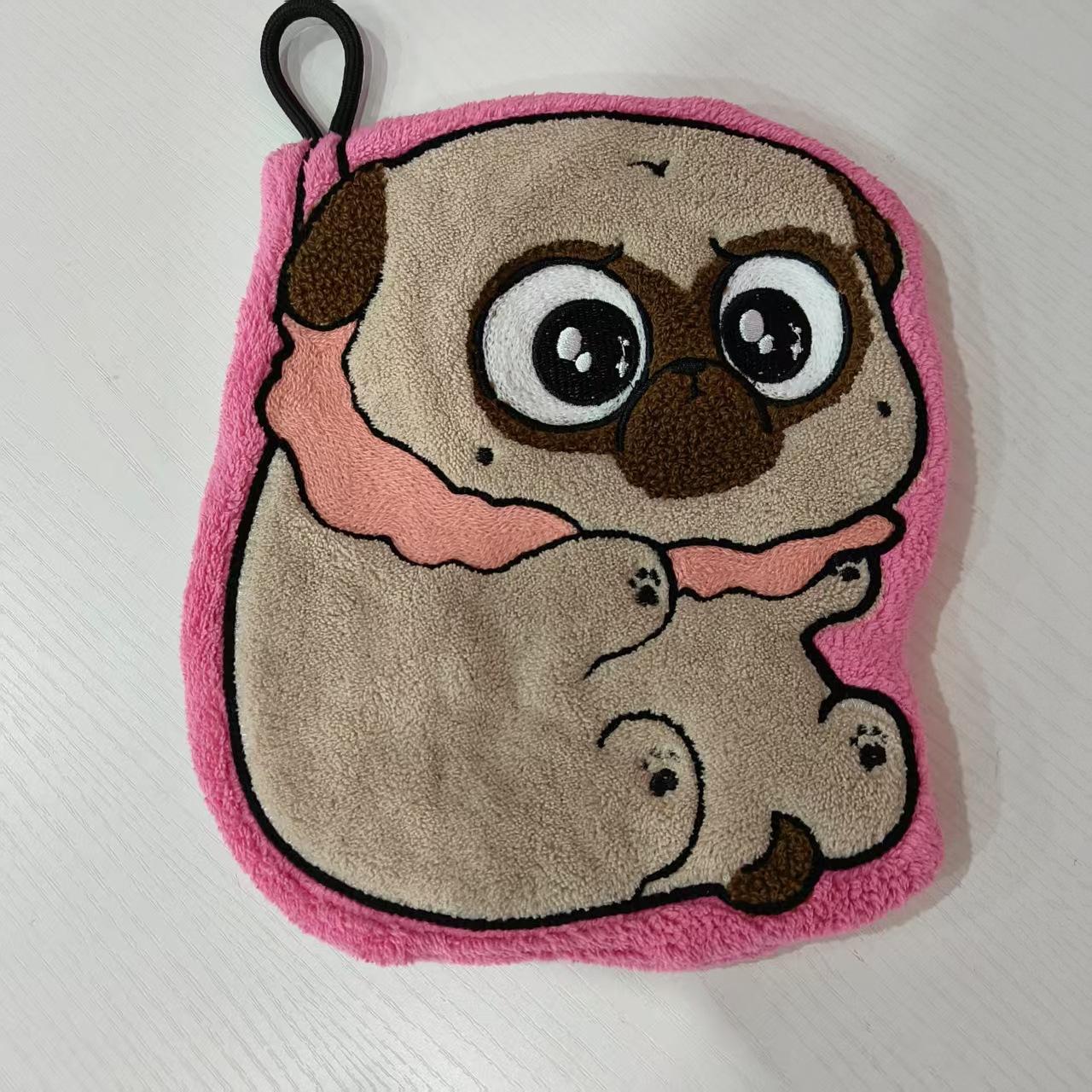 

Double-layer thickened coral fleece cartoon cute big-eyed dog hanging hand towel soft absorbent quick-drying household kitchen Separate OPP Bag Packaging