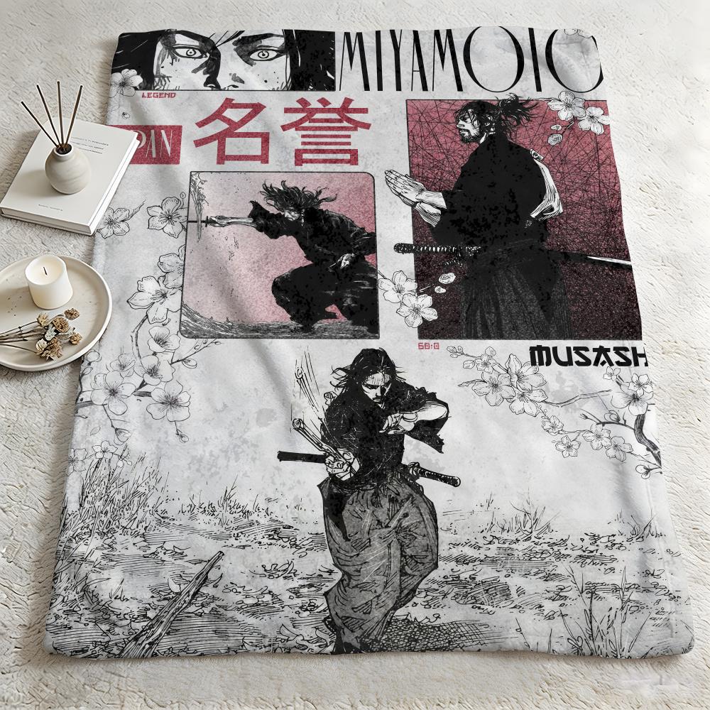 Character MMusashii Throw Warm Soft Flannel Blanket Multiuse for Sofa Bed Camping Travel Nap