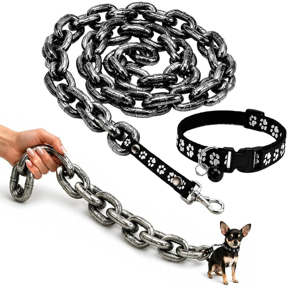 Lightweight Dog Leash Prop Funny Pet Lead Novelty Fake Chain Leash Pet Supplies Black-100cm