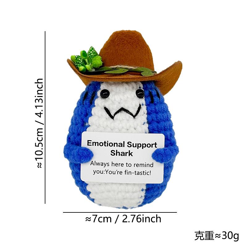 Funny Crochet Positive Energy Cowboy Hat Shark Doll With Card Home Room Decoration New Handmade Knitted Shark Ornament Gift