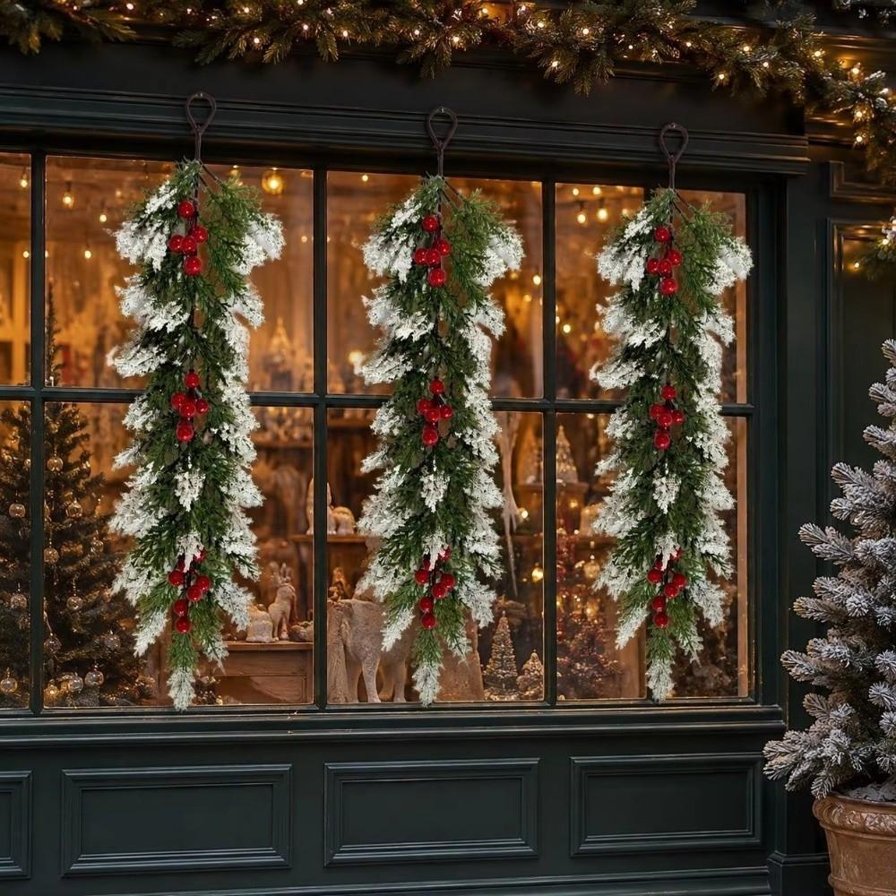 Red Berries Christmas Artificial Greenery Frosted Christmas Garland  Fireplace Decoration