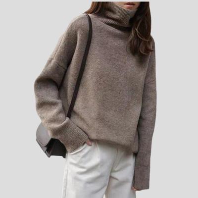Women's Turtleneck Sweater Autumn Winter Loose Pullover Knitwear Casual Solid Color Thick Warn Knit Top