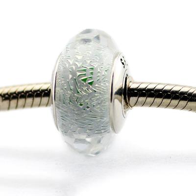 Frosty Mint Shimmer Glass Charms 925 Sterling Silver Faceted Beads for Jewelry Making Fits Europe Charm Bracelets