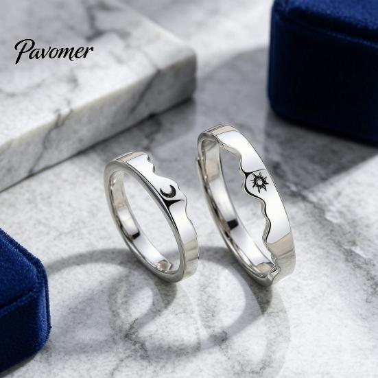 Sun Moon Rings 1 Pair Matching Couple Ring, Wedding Engagement Promise Adjustable Alloy Band Hypoallergenic Open Romantic Gift for Him Her Ring