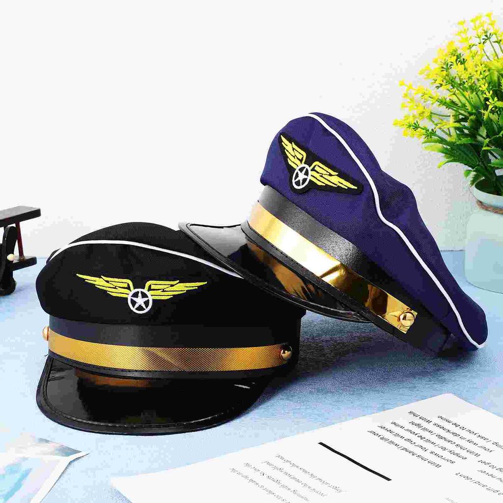 2 Stück Flugbegleiter Pilotenmütze Luft- und Raumfahrt (Blau + Schwarz) 2er-Pack Cosplay Stewardess Prop Cap Kapitänsmützen Kostüm