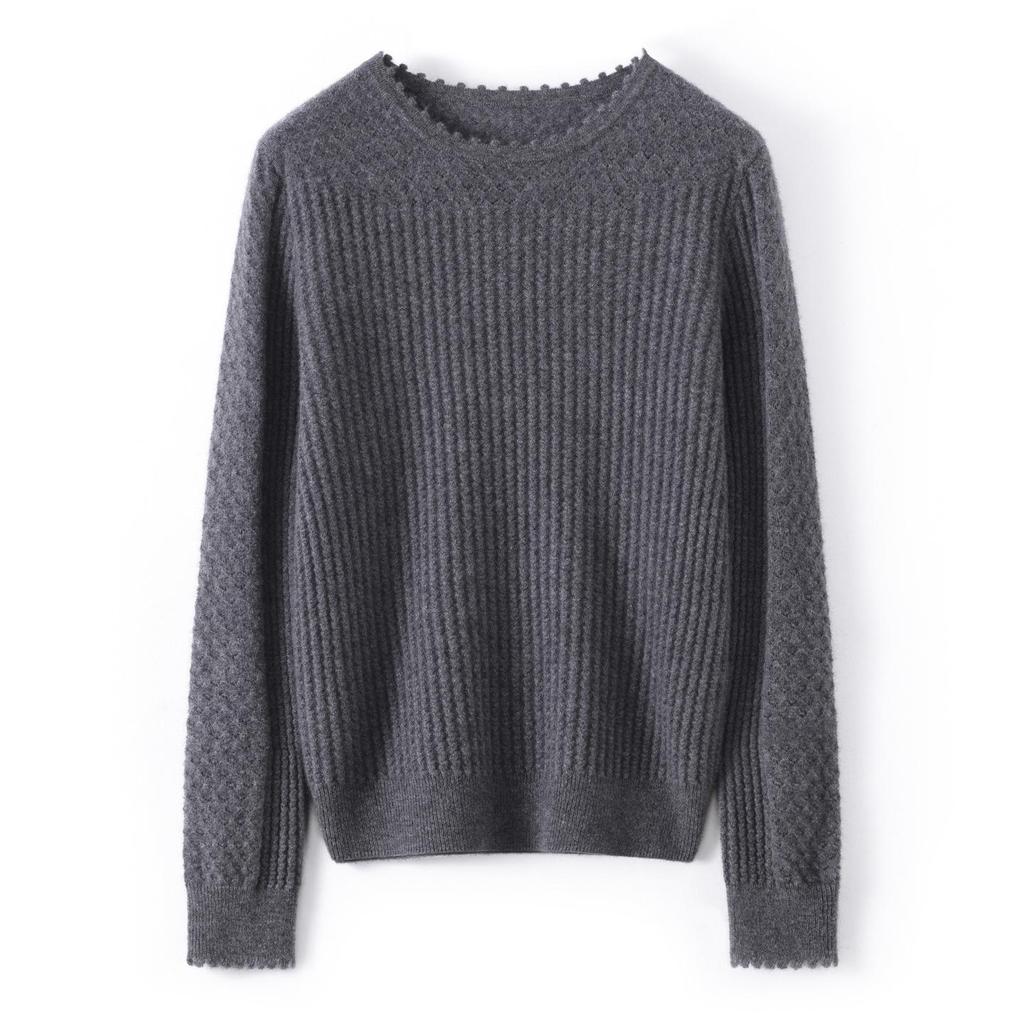 Pure Cashmere 12-Gauge Lace Round Neck Knitted Top