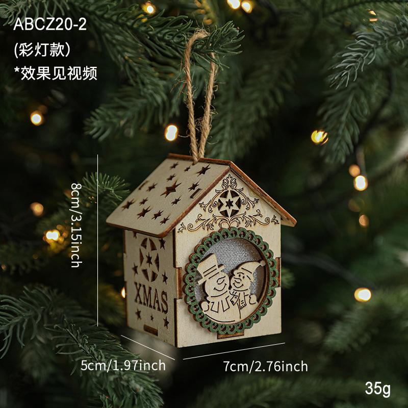 Christmas Tree Creative Decoration LED Colorful Lights Wooden House Hanging Pendants Ornaments for Home Christmas Party Accessor