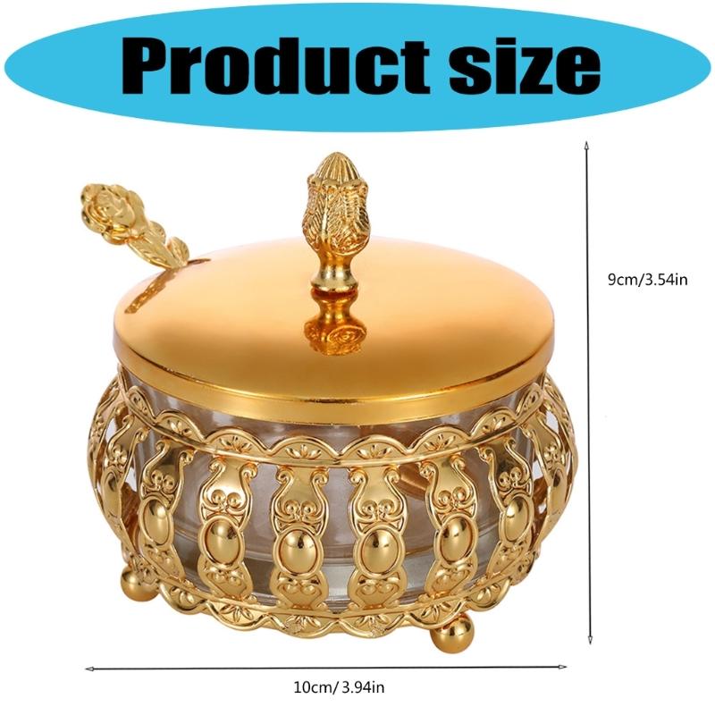European Luxurious Spices Jar Set With Iron Lid And Clear Glass Body Includes Spoon Sugar Bowl for Home Kitchens Cooking