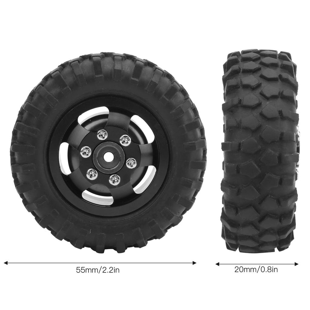 2Pcs Truck Wheel Rubber Tire 55mm Dia Aluminium Alloy Fit for WPL D12 1Celsius10 RC Car
