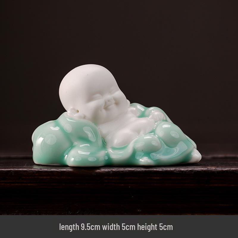 Ceramic Maitreya Buddha Ornament - Laughing Buddha Statue for Office, Shelf, or Tea Table Display