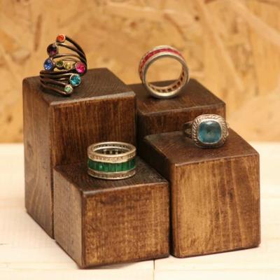 4pcs Creative Mini Cube Wooden Display Stand Earrings Ring Jewelry Holder Handmade Wood Base Photography Showcase Props